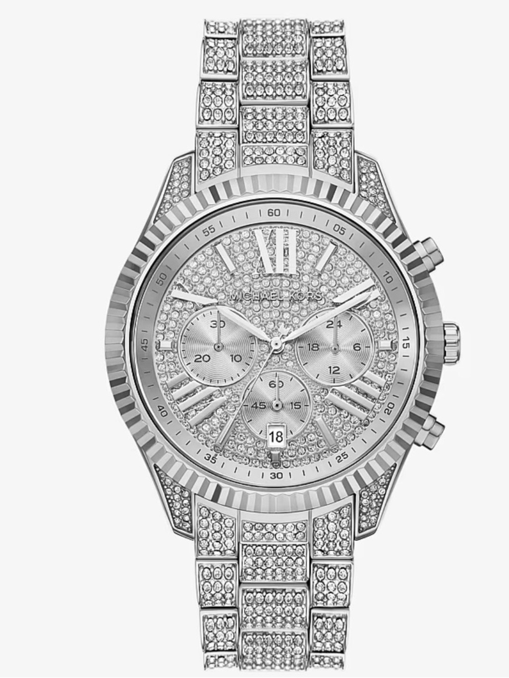 Michael Kors Silver Crystal Pavé Bracelet Chronograph Watch